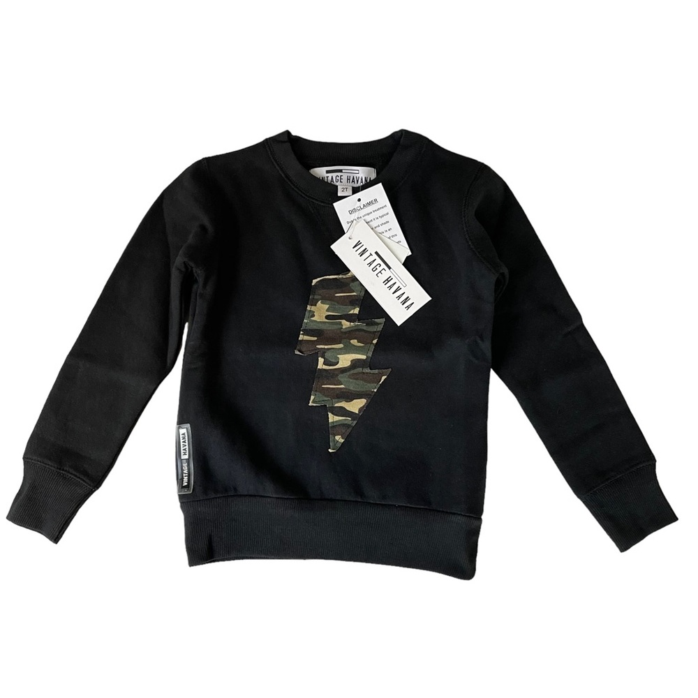 Vintage Havana Boys Camo Lighting Bolt Black Sweatshirt Sweater Top Size 2T